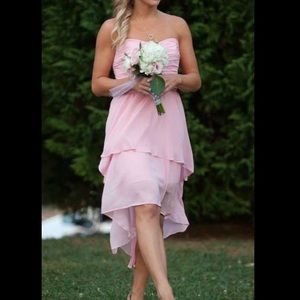 Pink high lower strapless dress